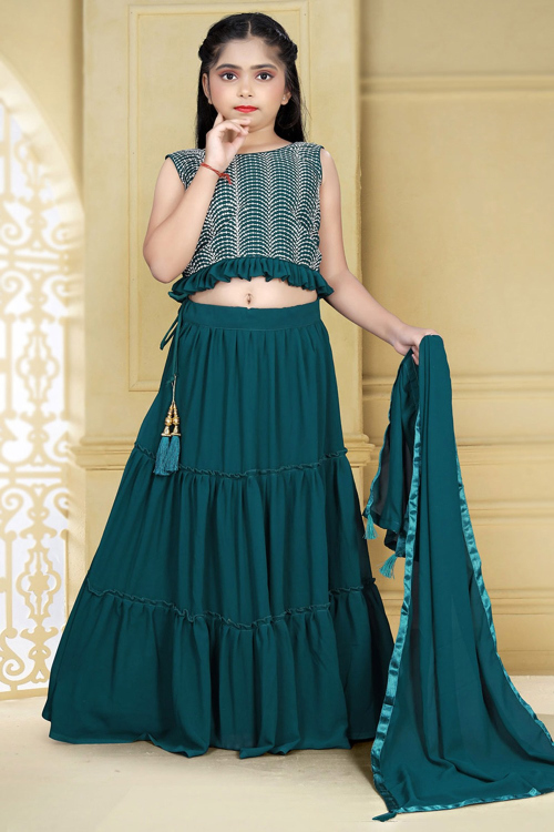 A Line Lehenga in Georgette Peacock Blue for Sangeet