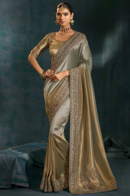 Pear Green Art Silk Saree With Cutdana Work For Festival