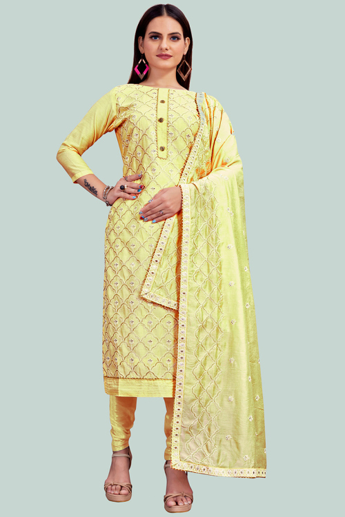 Pear Green Chanderi Churidar Churidar Suit