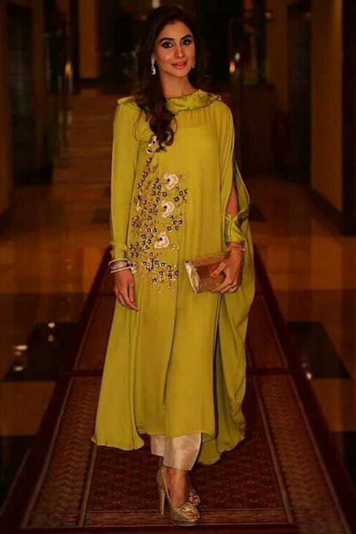 Pear Green Fancy Silk Georgette Embroidered Trouser Suit