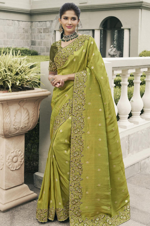 Pear Green Silk Embroidered Light Weight Saree 