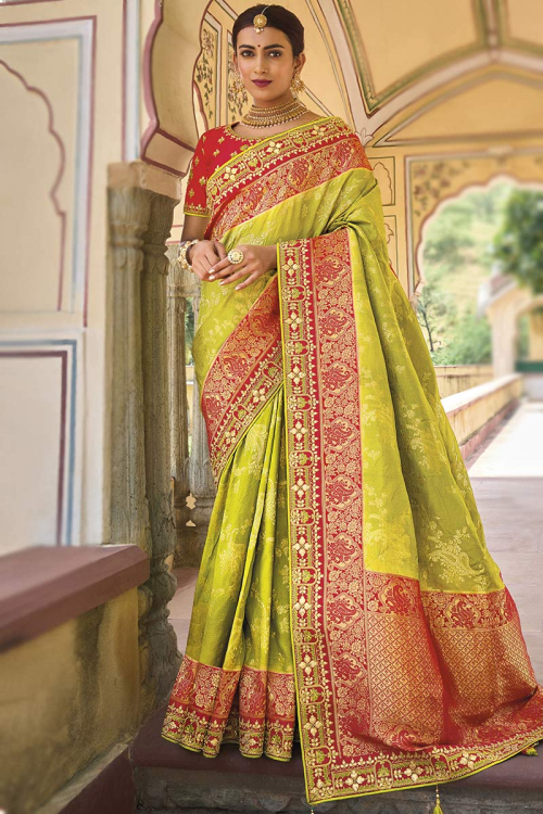 Pear Green Silk Woven Saree with Zari Embroidery