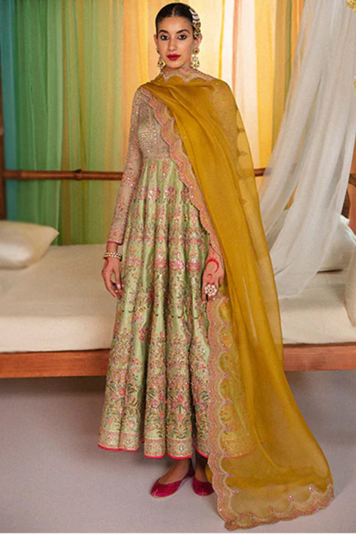 Pistachio Green Silk Embroidered Anarkali Bridal Salwar Kameez
