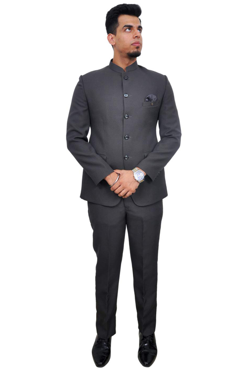 Plain Charcoal Grey Polyester Jodhpuri Style Men's Coat Pant