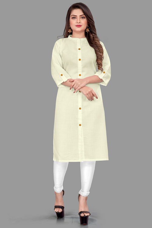Plain Cotton Kurti in Cream Color