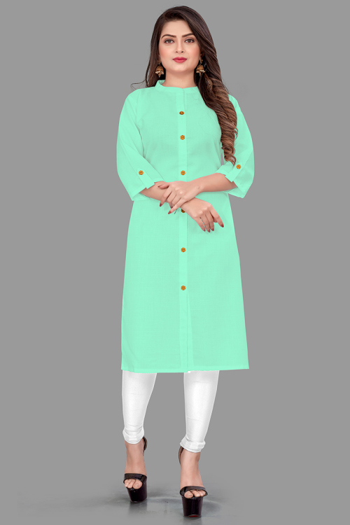Plain Cotton Seafoam Green Kurti