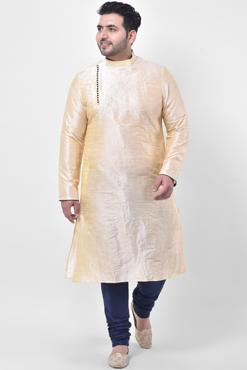 Plain Dupion Silk Cream Men Kurta With Churidar 