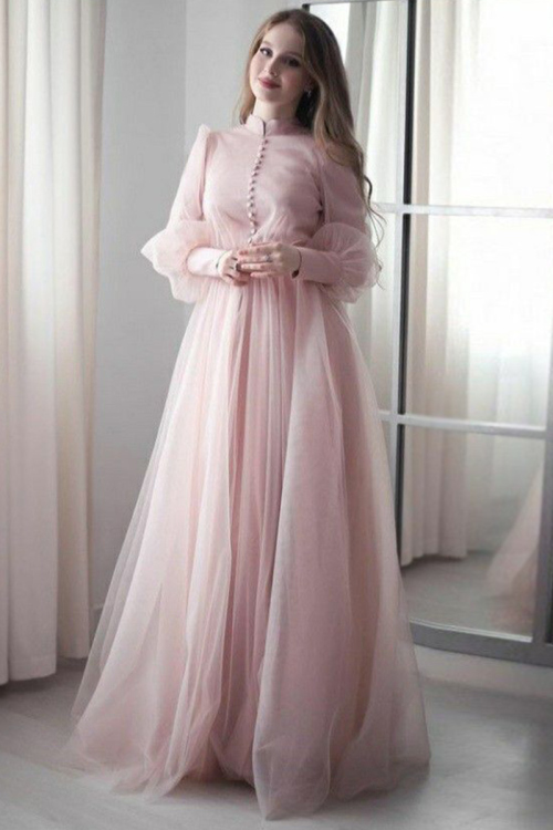 Light Pink Plain Net Gown for Wedding Party