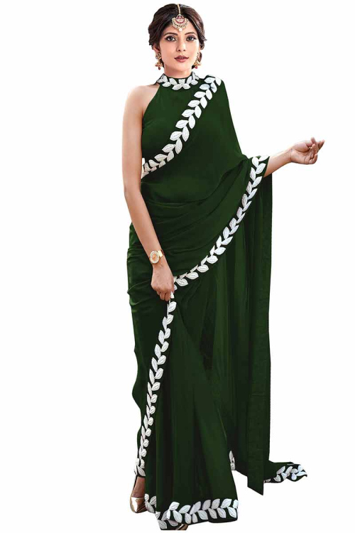 Plain Emerald Green Silk Party Wear Saree