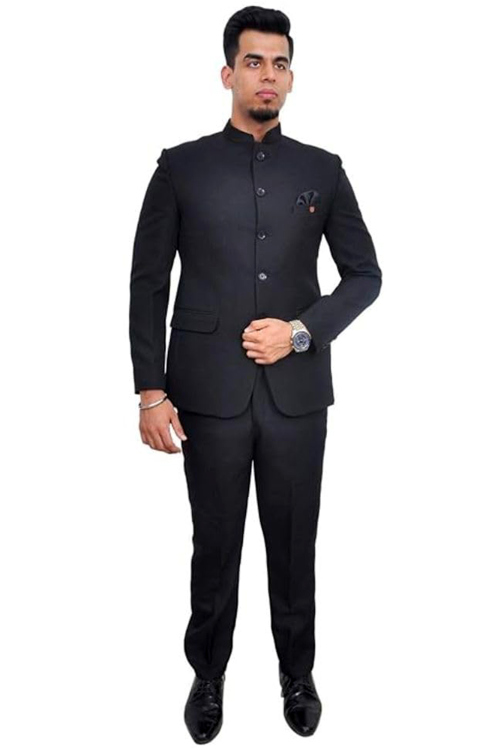 Plain Polyester Charcoal Grey Jodhpuri Style Men's Coat Pant