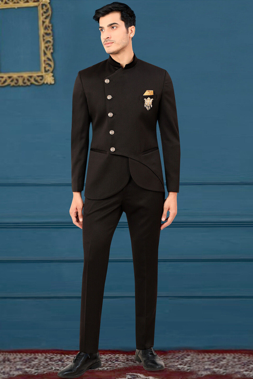 Plain Rayon Black Jodhpuri Style Men's Coat Pant
