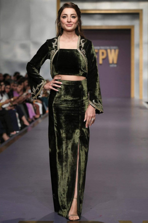 Plain Velvet Green Designer Lehenga