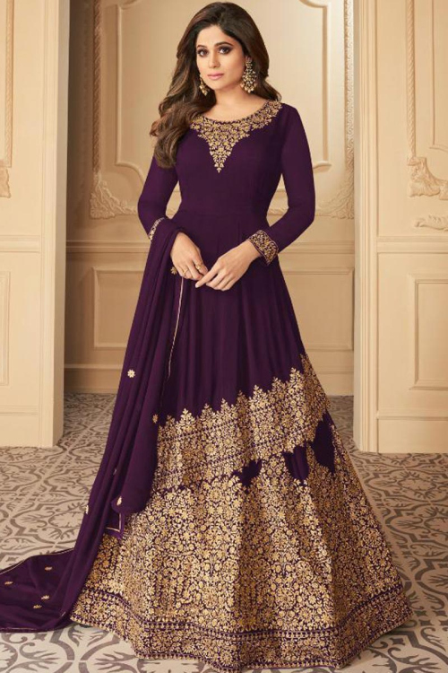 Plum Purple Georgette Long Choli Anarkali Suit for Wedding & Party