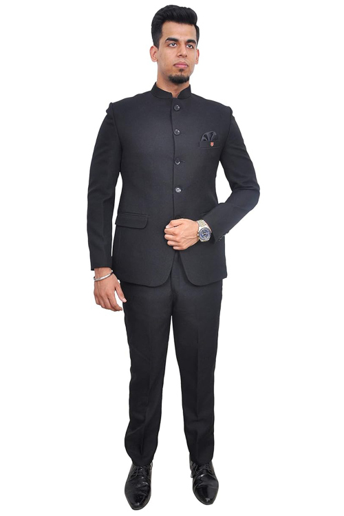 Polyester Dark Grey Plain Jodhpuri Style Men's Coat Pant