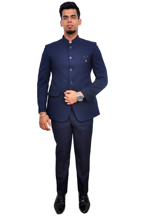 Polyester Navy Blue Plain Jodhpuri Style Coat Pant
