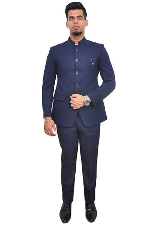 Polyester Navy Blue Plain Jodhpuri Style Men's Coat Pant