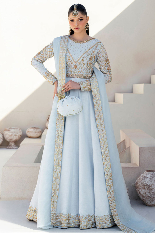 Powder Blue Silk Embroidered Anarkali Suit 
