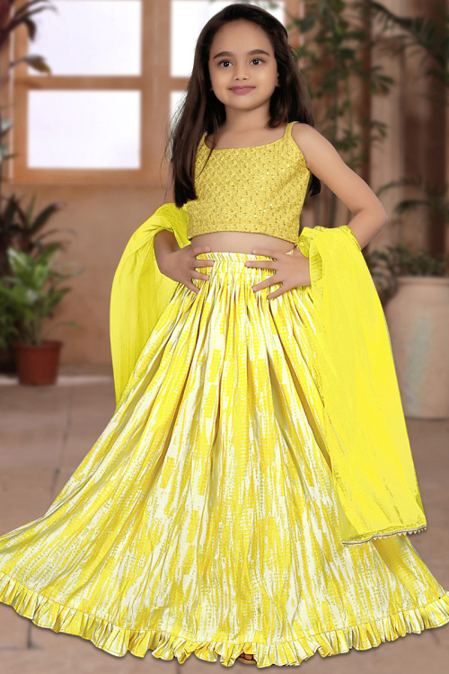 Printed Silk Light Yellow Lehenga