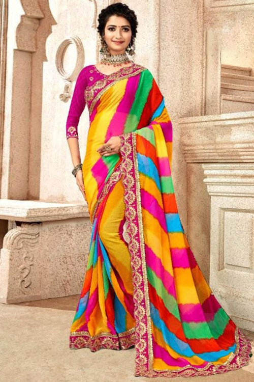 Printed Georgette Festive Wear Saree In Multi-Color 