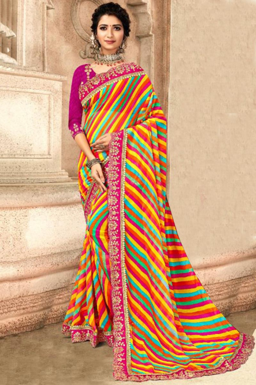 Printed Georgette Multi-Color Saree With Lace