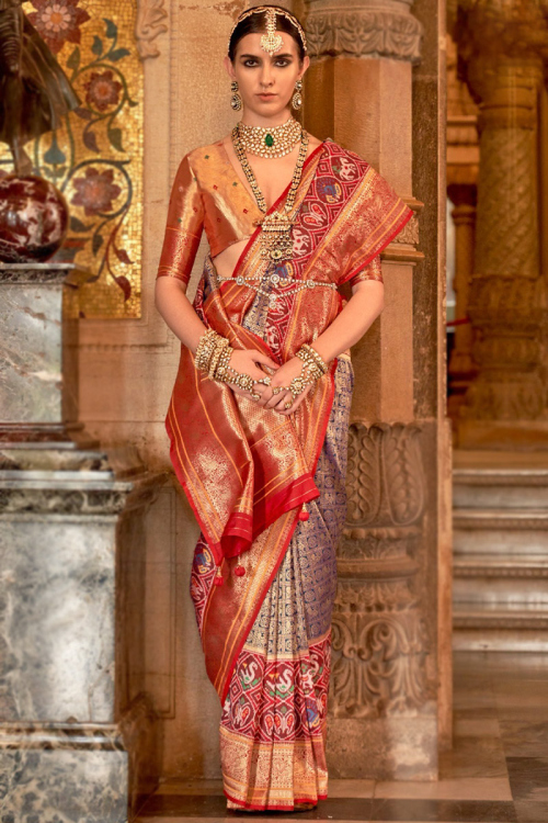 Prussian Blue Silk Woven Zari Patola Saree 