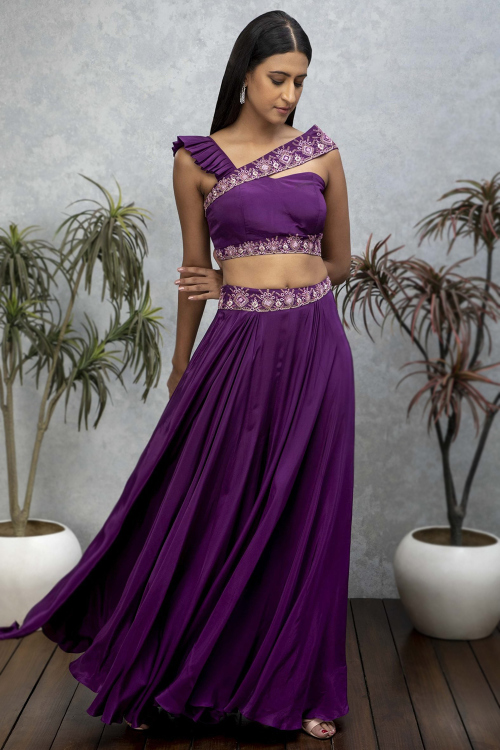 Purple Crepe Sharara Suit with Zari Work for Wedding Functions