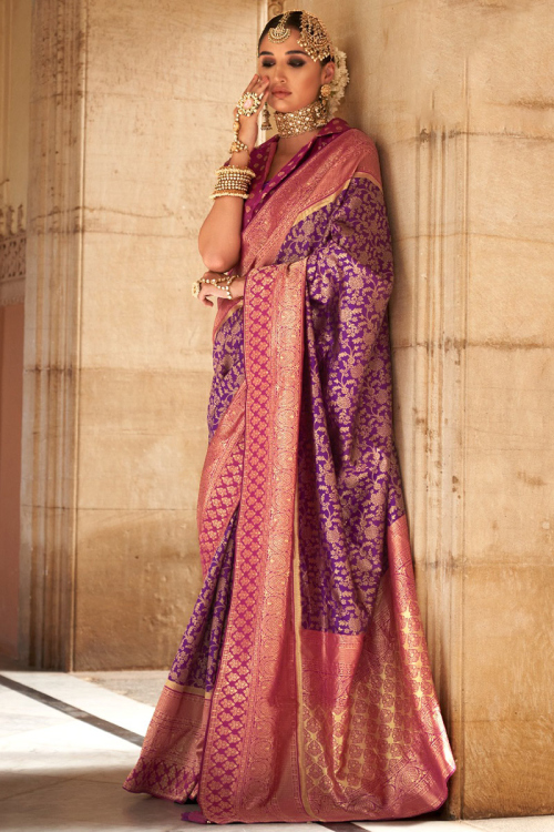 Purple Woven Zari Banarasi Silk Saree 