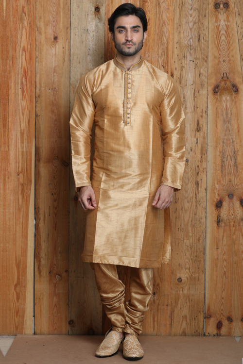 Silk Kurta Pajama In Golden Beige Colour