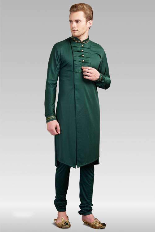 Readymade Dark Green Kurta With Churidar for Wedding & Party