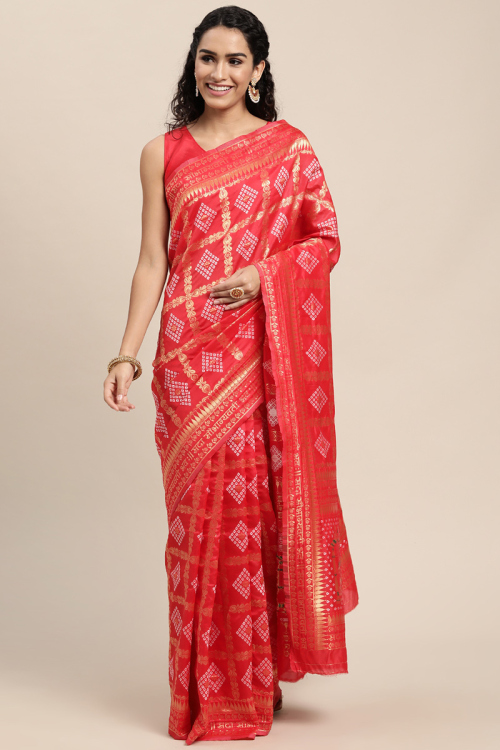 Red Art Silk Bandhej Printed Saree