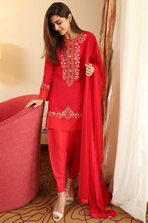 Red Banglori Silk Wedding Pakistani Patiala Salwar Kameez Resham Work