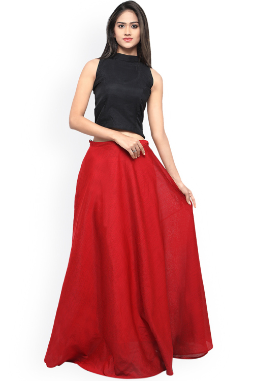 Red Chanderi Cotton Indo-Western Lehenga