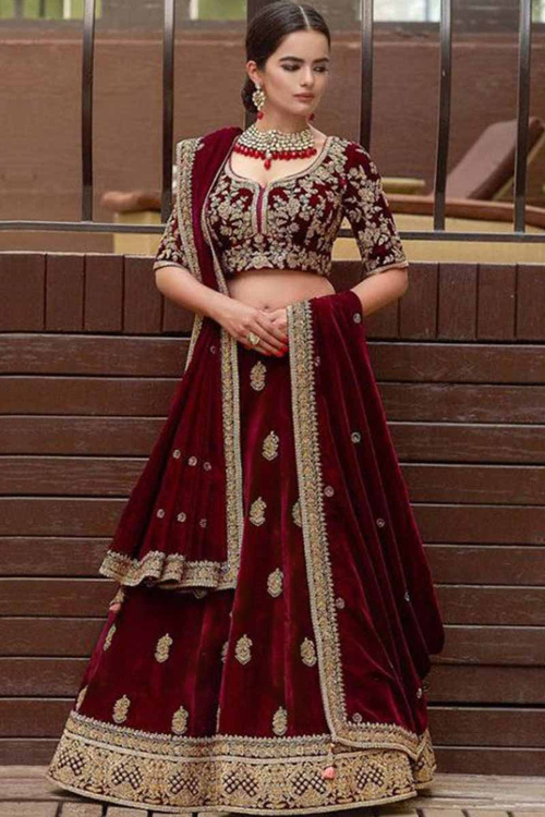 Red Velvet Lehenga with Velvet Choli