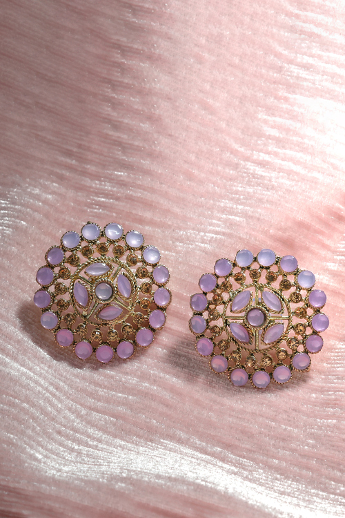 Regal Lavender Purple And Gold Embellished Earrings