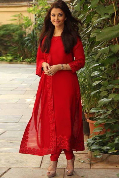 Scarlet Red Churidar Suit With Resham Work
