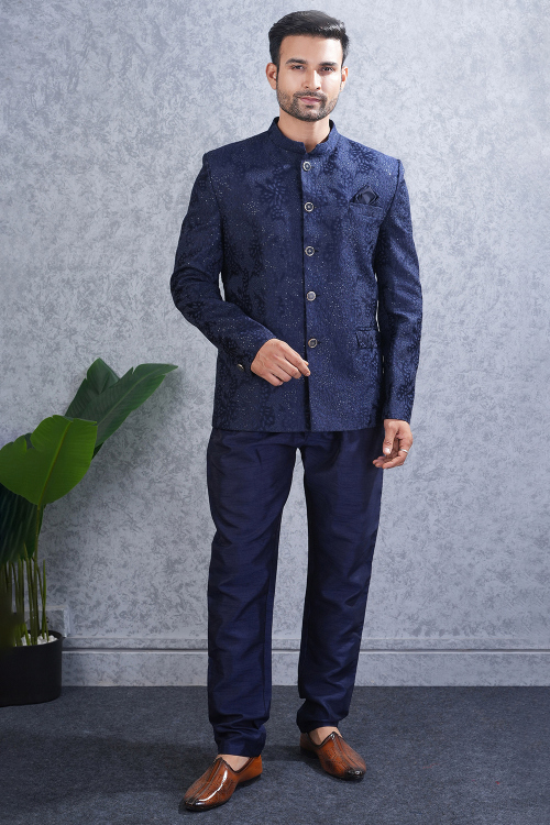 Royal Blue Art Silk Embroidered Jodhpuri Style Men&#039;s Sherwani