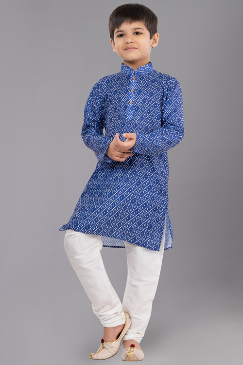 Royal Blue Cotton Boy's Kurta Churidar