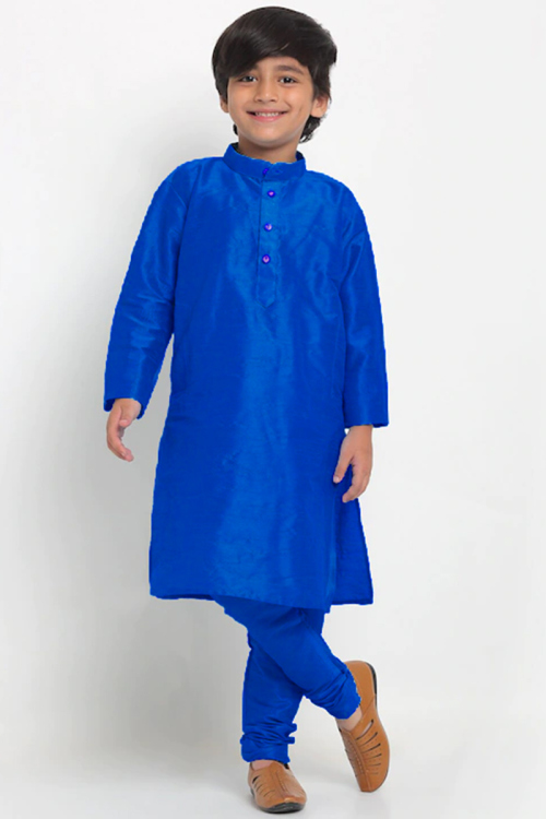 Royal Blue Dupion Silk Kid's Kurta churidar