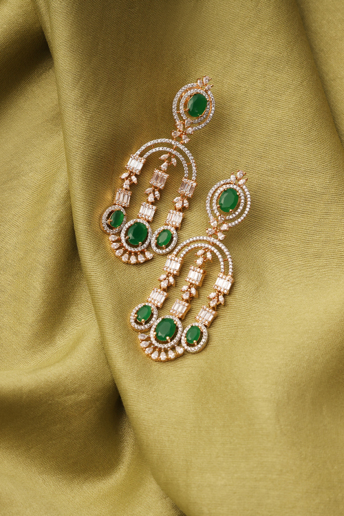 Royal Green Gemstone Diamond Earrings