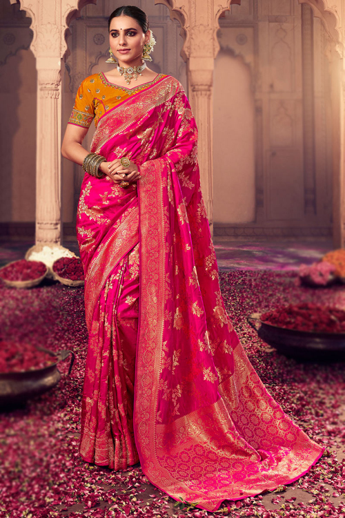 Ruby Pink Art Silk Woven Zari Broad Border saree