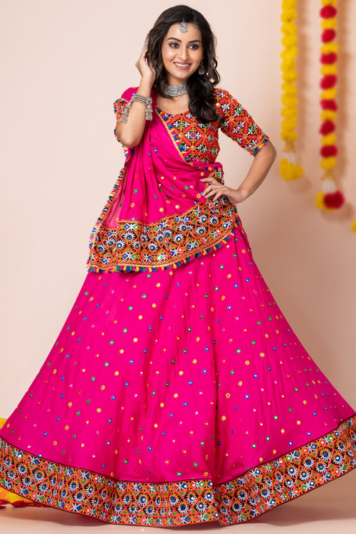 Ruby Pink Rayon Embroidered A-Line Style Lehenga