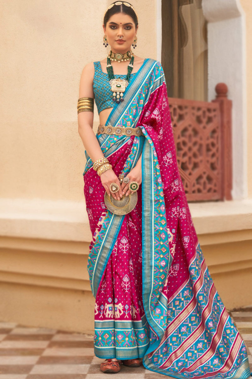 Ruby Pink Silk Printed Patola Saree 