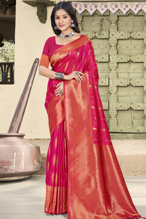 Ruby Pink Silk Saree for Occasions with Zari Work