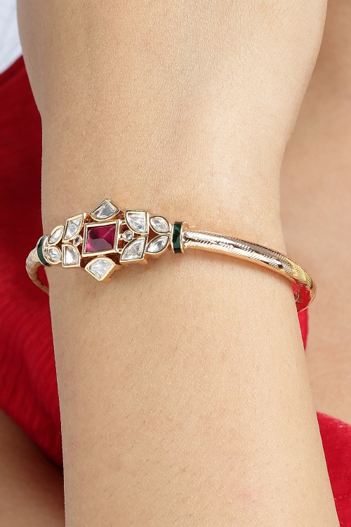 Ruby Red Kundan Bracelets For Festival