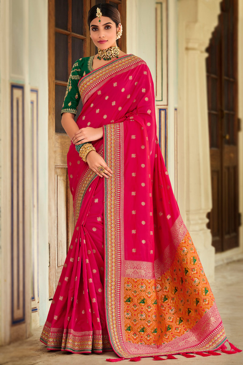 Ruby Red Silk Traditional Saree with Printed