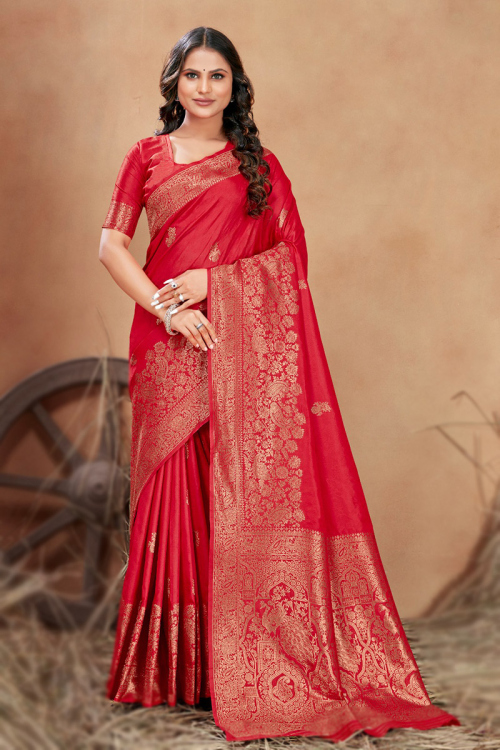 Ruby Red Traditional Weaved Zari Banarasi Silk Saree 