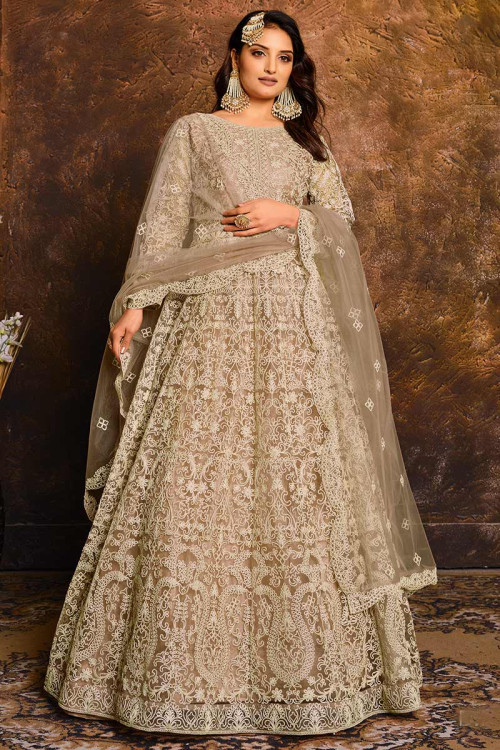 Sage Green Net Embroidered Wedding Anarkali Salwar Suit