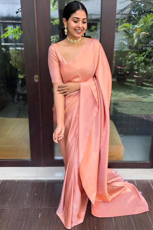 Salmon Peach Silk Woven Zari Light Weight Saree 