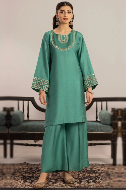 Sea Green Cotton Silk Palazzo Suit with Zari Work for Wedding & Party