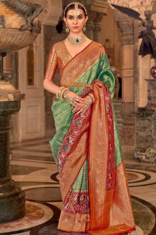 Sea Green Silk Woven Zari Patola Saree 